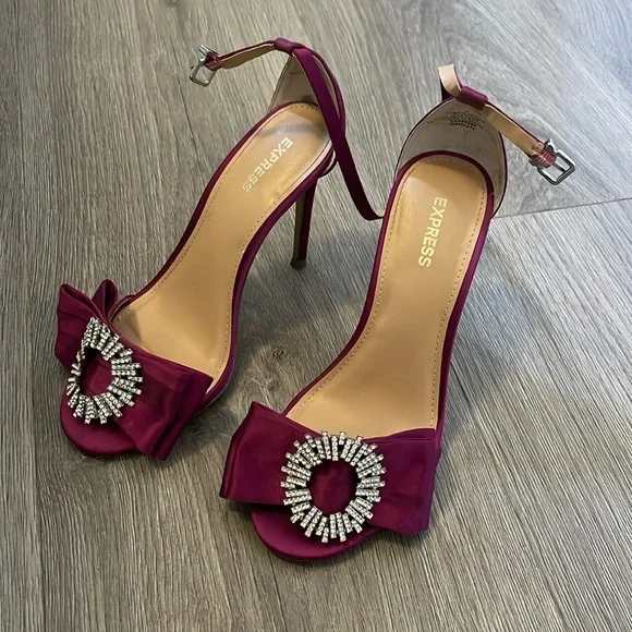 Fuchsia Embellished Bow Heels - Picture 1 of 7